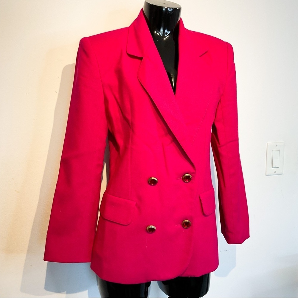 Braemar Petites by Jeremy Scott Blazer Hot Pink Double Breasted Wool 4